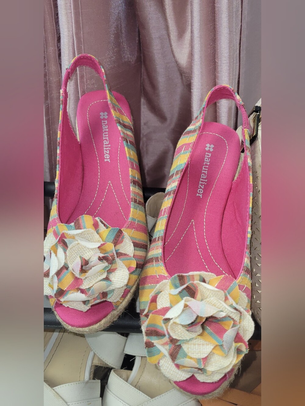Naturalizer Pink Multicolor Striped Floral Slingback Wedges